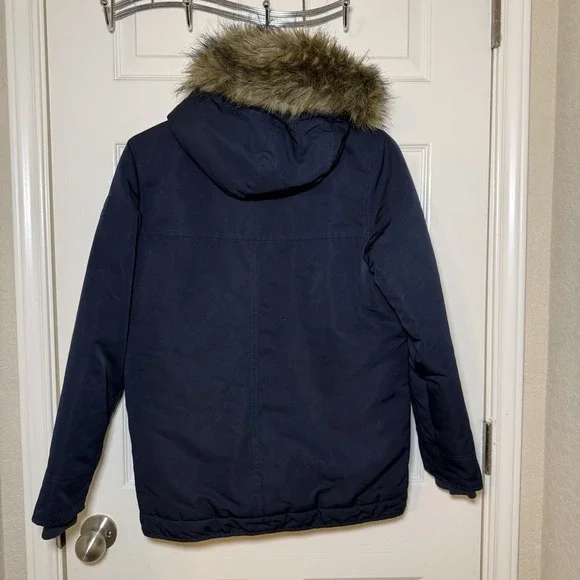 Abercrombie Kids Navy Parka Jacket Size 13/14 XL Sherpa Lined Fur Hood Coat - Picture 7 of 16